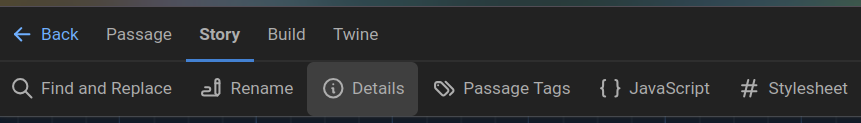 Screenshot of Twine story details button