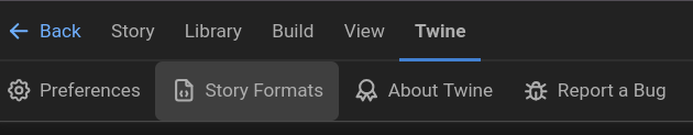 Screenshot of Twine story format button